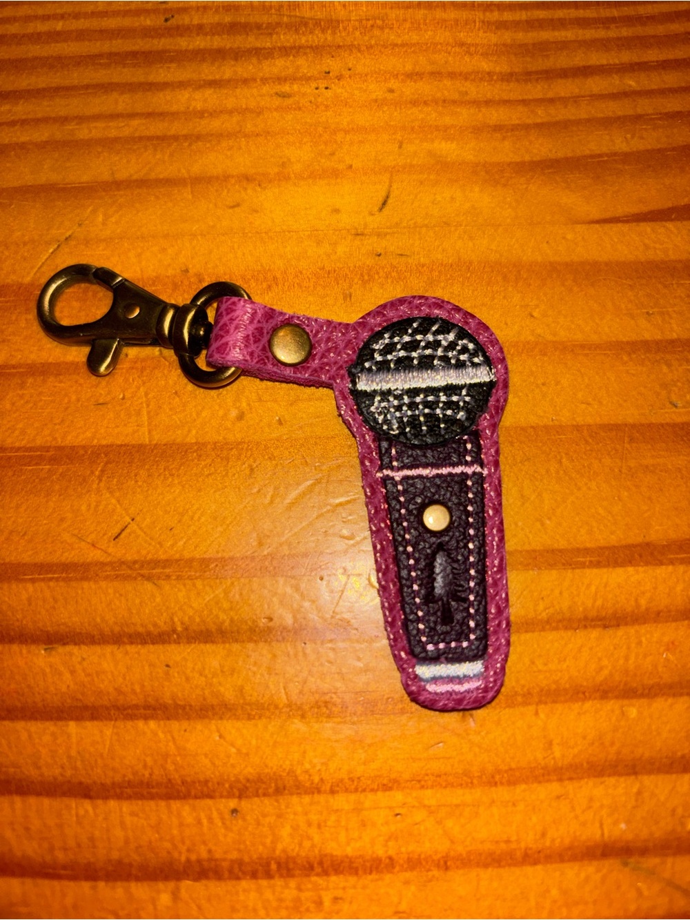 Portland Leather Pink Microphone Keychain Clip